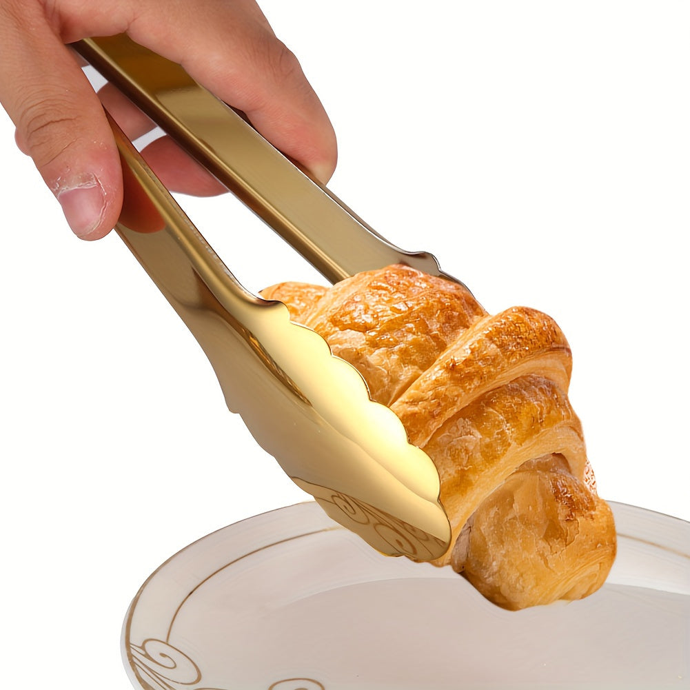 Conjunto de 2 Pinças de Servir em Aço Inoxidável Dourado Champagne, 22.86 cm para Fácil Aderência - Ideal para Buffets e Festas