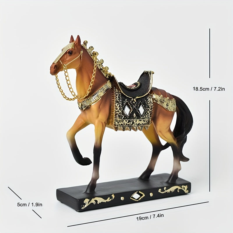 1pc Figura de Cavalo de Resina ABS Elegante - Decoração Moderna de Luxo Leve para Sala de Estar, Escritório ou Mesa de Chá | Design Detalhado de Selim e Arreios | Presente Ideal para Amigos e Formandos, Presente de Formatura | Design de Cavalo Moderno | Artesanato Detalhado, Decoração de Cavalo