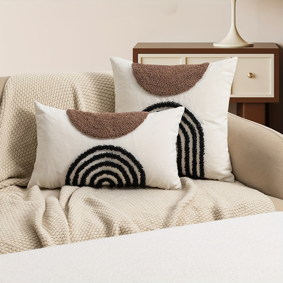 Capa de Almofada Geométrica em Meio-Círculo em Estilo Moderno Nórdico INS, Feita com Artesanato de Pelúcia Circular, Adequada para Decorar Casas de Modelo, Moradias de Hóspedes e Almofadas de Hotel.