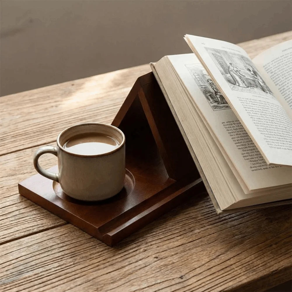 Suporte para Livros e Xícara em Madeira 2 em 1