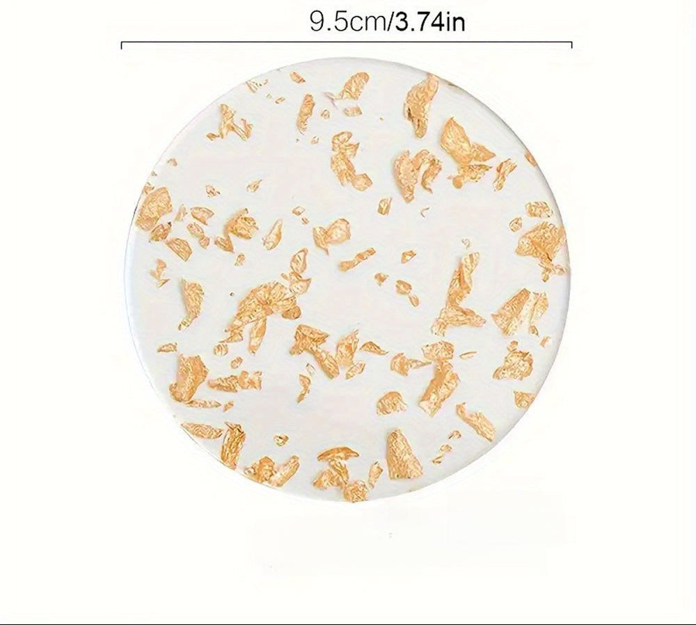 Conjunto de 8 Luxuosos Bases para Copos em Acrílico com Design de Folha Dourada - Protetores de Mesa Redondos Resistentes ao Calor, Bases para Copos Transparentes Elegantes Adequadas para Chá/Café, Decoração Elegante para Casa e Escritório