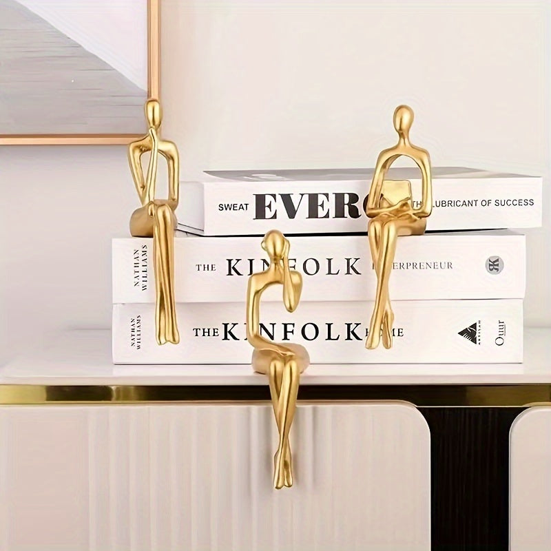 Conjunto de 3 peças, Estatueta de Resina Dourada, Arte Decorativa em Resina, Decoração de Interiores, Adições para a Casa, Decoração Temática, Ornamento de Mesa, Acento de Mesa de Varanda, Decoração de Estante de Livros e Suporte de Vinho para Escritório