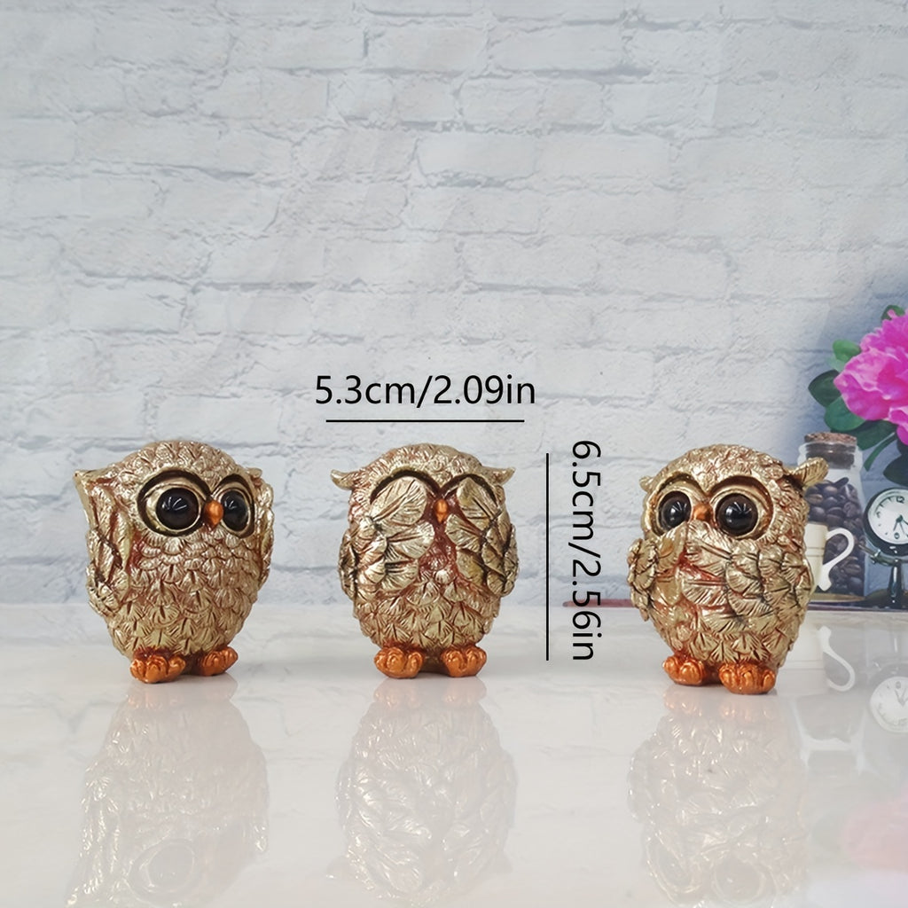3pcs Creative Owl Statue Set Representing The 'See No Evil, Hear No Evil, Speak No Evil' Concept, Featuring Quirky Big-Eyed Owl Figurines, Suitable for Display in a Wine Cabinet, Living Room, Office Desk, Or Home Decor