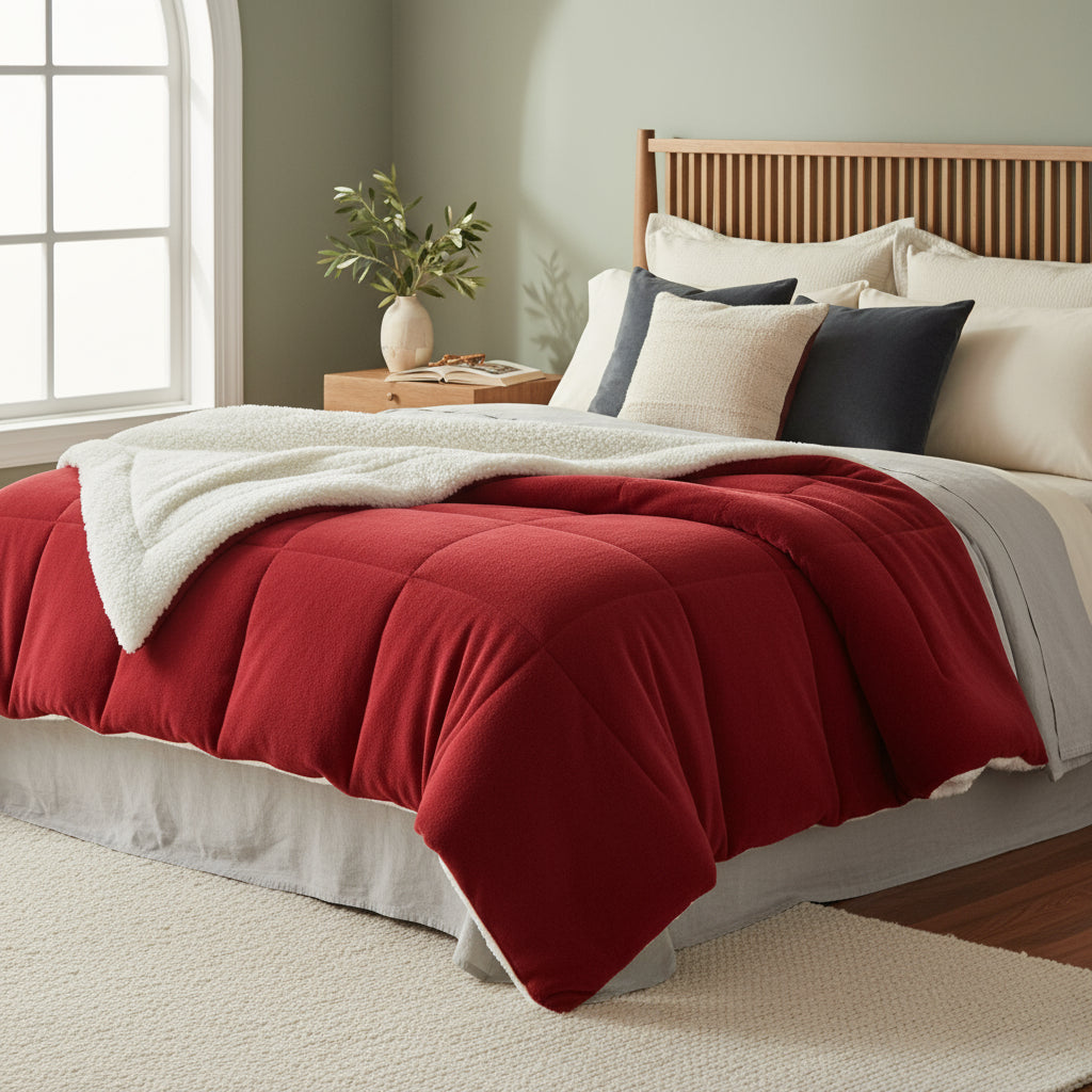 Sherpa Comforter and Duvet Set, Queen Size, Thick, Assorted Colors