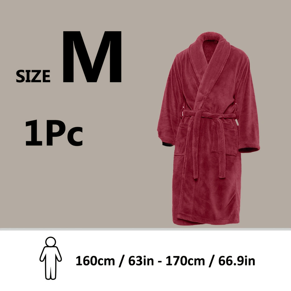 Roupão Unissex de Fleece Coral Extra Quente para Homens e Mulheres, Roupões Adultos para Banheiro, Toalha de Banho, Roupão com Gola Xale, Presente de Dia dos Namorados para Casais