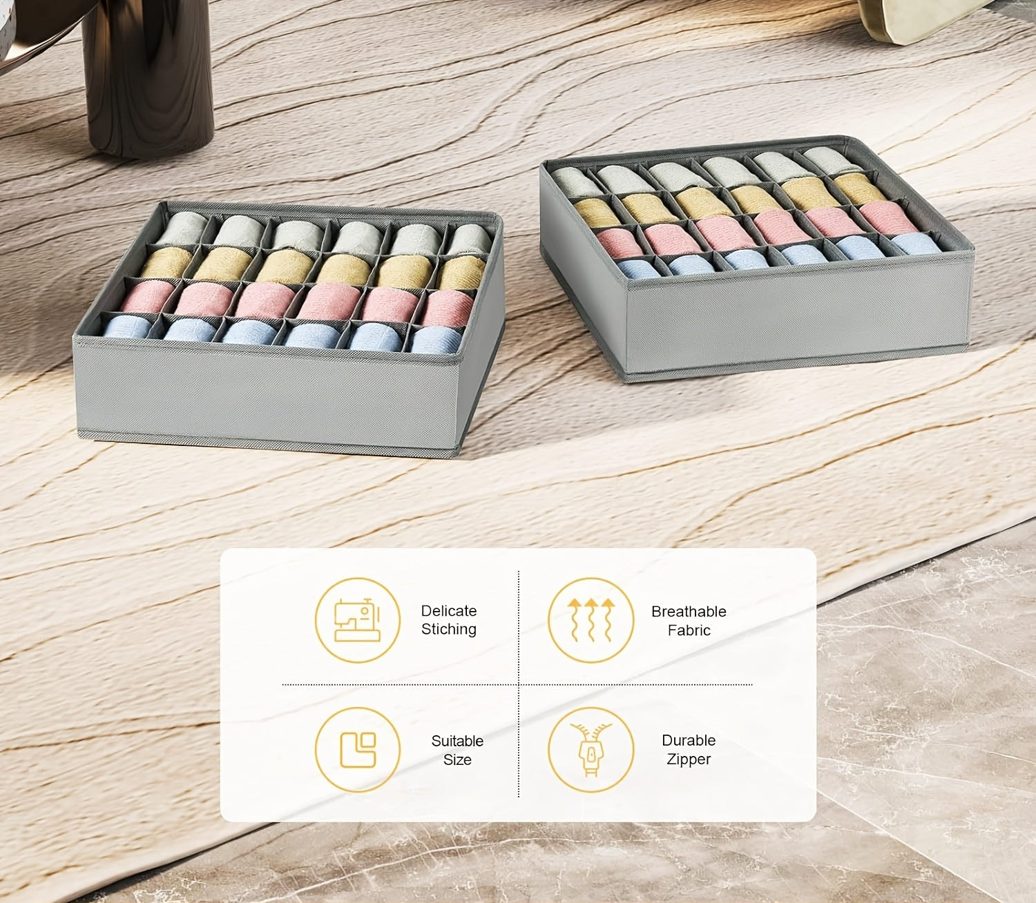 Organizador de Gavetas 48 Compartimentos em Tecido (Kit com 2)