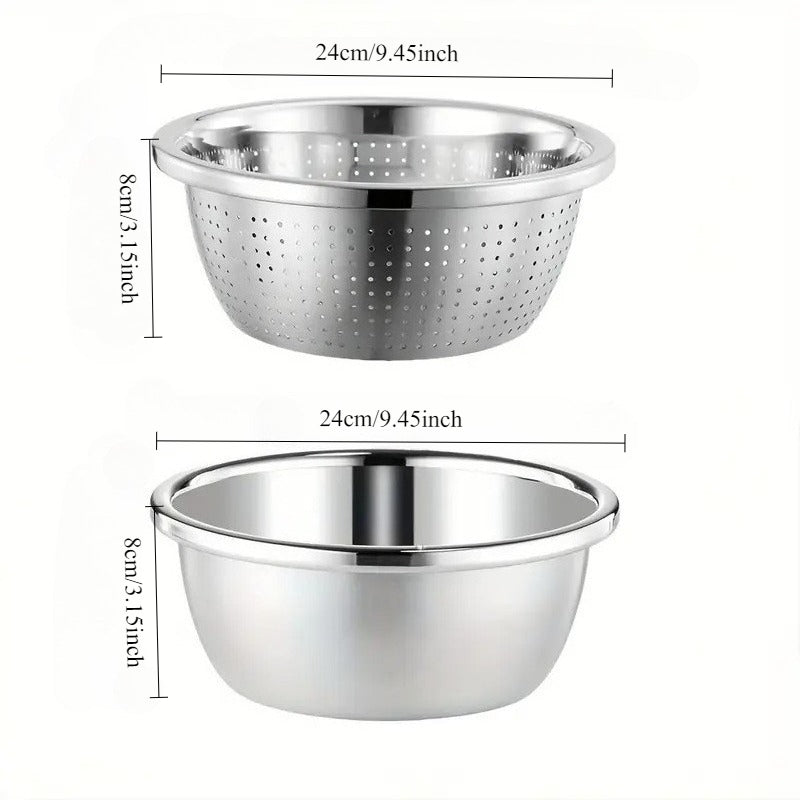 2pcs Stainless Steel Micro-Pore Filter Bowl Set – Multi-Purpose Colander & Mixing Basin for Washing Vegetables, Fruits, Rice & Draining Pasta | Extra-Thick Large Capacity, Dishwasher Safe & Rust-Proof, Christmas, Black Friday