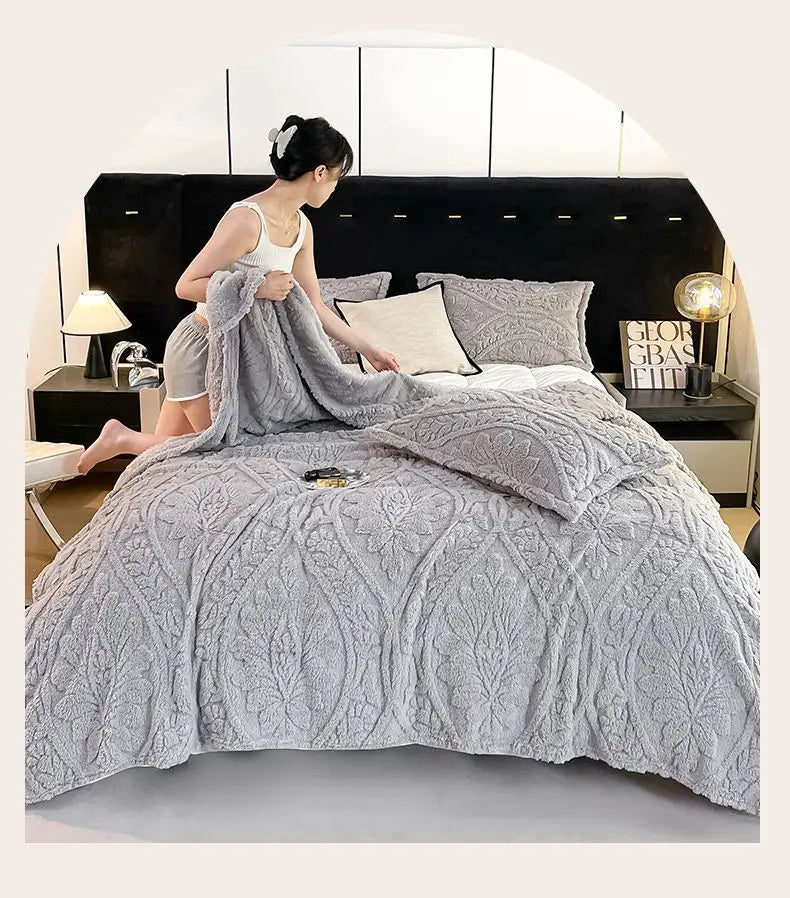 Cobertor Floral 3D de Lã Coral Quente