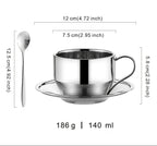 3pcs/sets 304 Thickened Stainless Steel Coffee Cup | Double-walled Insulated Cup | Home/Office Set with Saucer and Spoon (3pcs) - Simple Design, Easy to Clean, Long-lasting Use