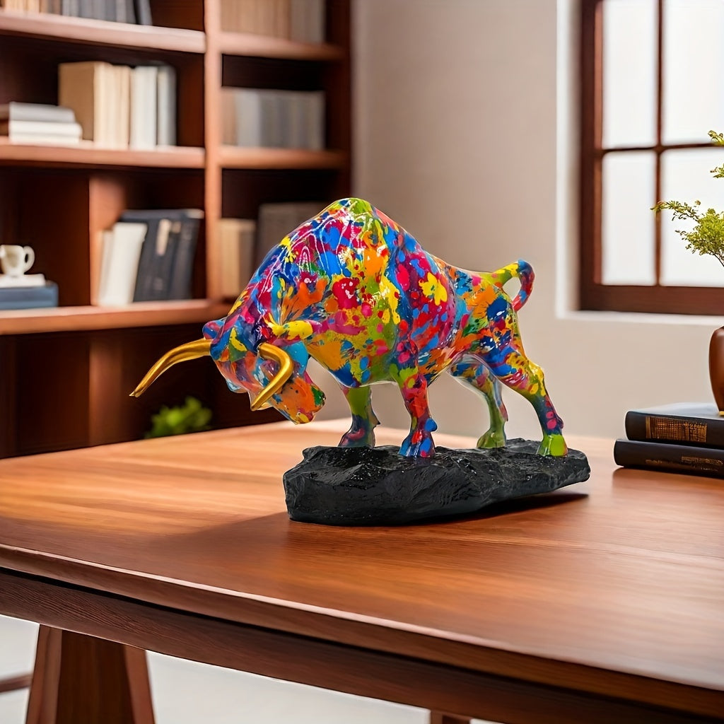 1 Peça Estátua de Touro de Bronze Inspirada em Wall  - Simbolizando Coragem, Riqueza e Poder | Arte em Resina Elegante para Decoração de Casa e Escritório