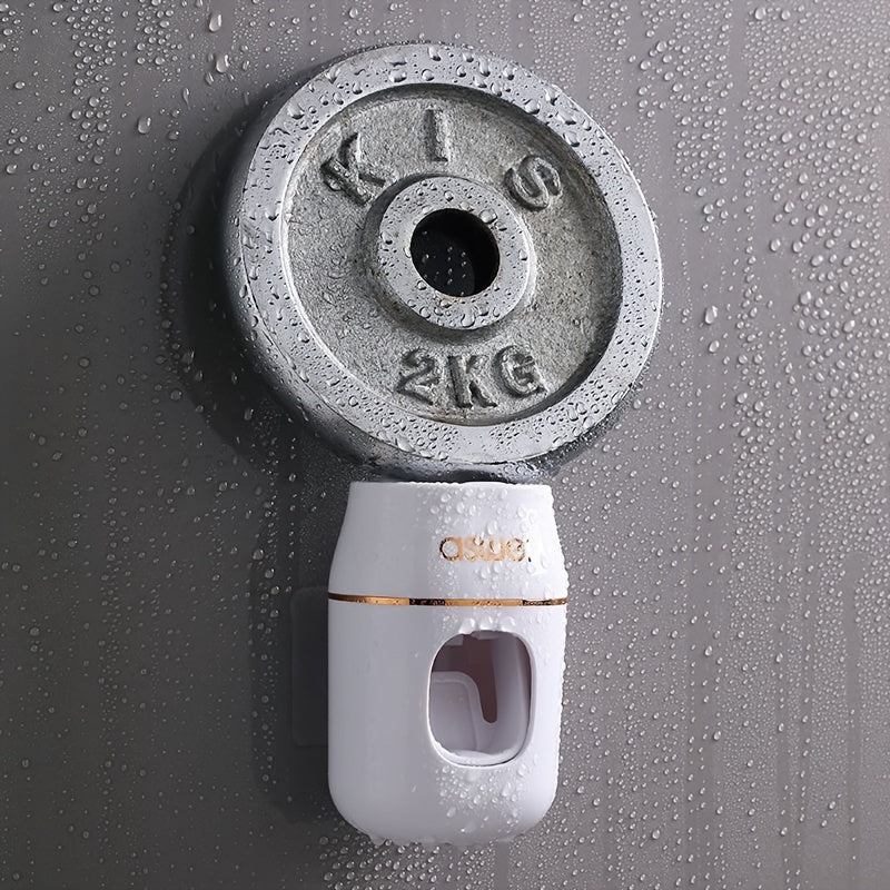 Conjunto de Dispensador de Pasta de Dentes e Suporte para Escovas de Dentes de Parede para Uso Doméstico, Projetado para Crianças, com um Design de Sucção Manual Bonito