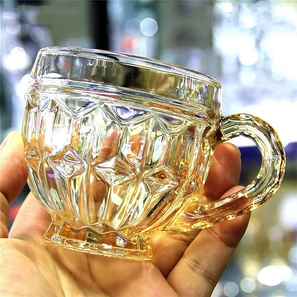 Jogo 6 Xícaras Chá e Café 260ml Itália Âmbar Cristal Dourado Luxuoso
