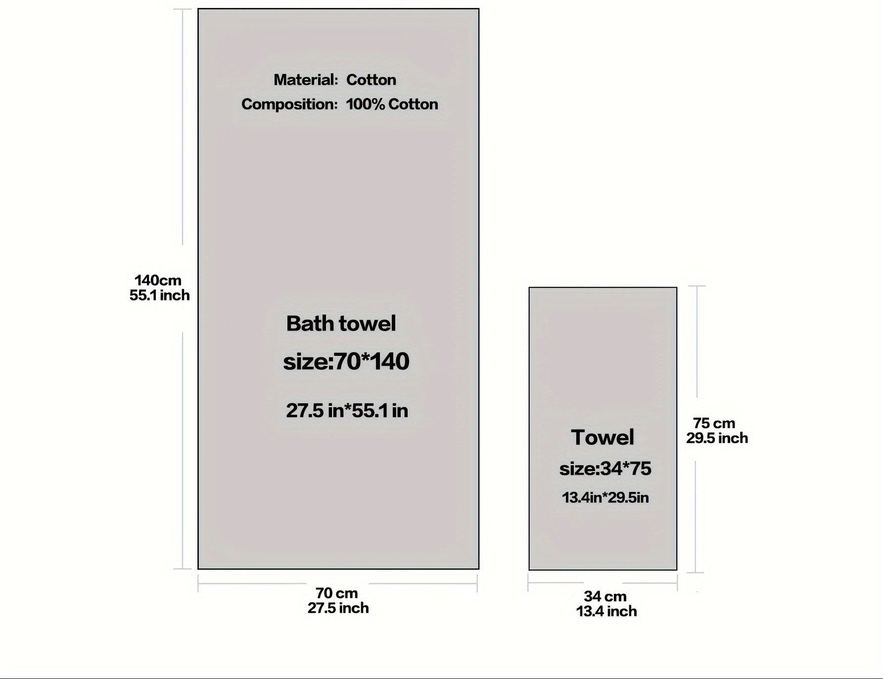 1 Toalha de Banho e Mão de Algodão Puro - Toalhas Macias, Absorventes e de Secagem Rápida para Banho, Lavagem de Rosto e Cuidados com o Cabelo - Toalha de Banho ou Envoltório 34x75cm e 70x140cm, Higiene para Uso Doméstico