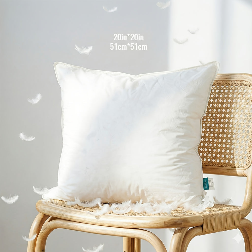 1pc Almofada de penas de ganso de luxo - Ultra-mole, de duas camadas, almofada quadrada decorativa branca com enchimento de alta qualidade para sofá, sofá e cama, estilo contemporâneo, lavável à máquina, almofada de sofá | Luxo decorativo | Almofada de penas fofa, almofada decorativa