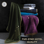 A Set of 2pcs of Gold-Trimmed Luxury Striped Star-Shaped Coral Fleece Bath Towels And Towels, Measuring 70*140Cm/27.5*55.1 Inches And 35*75Cm/13.4*29.5 Inches, Perfect for Bathrooms, Gyms, Parties, Gifts, Holidays, And Hotels