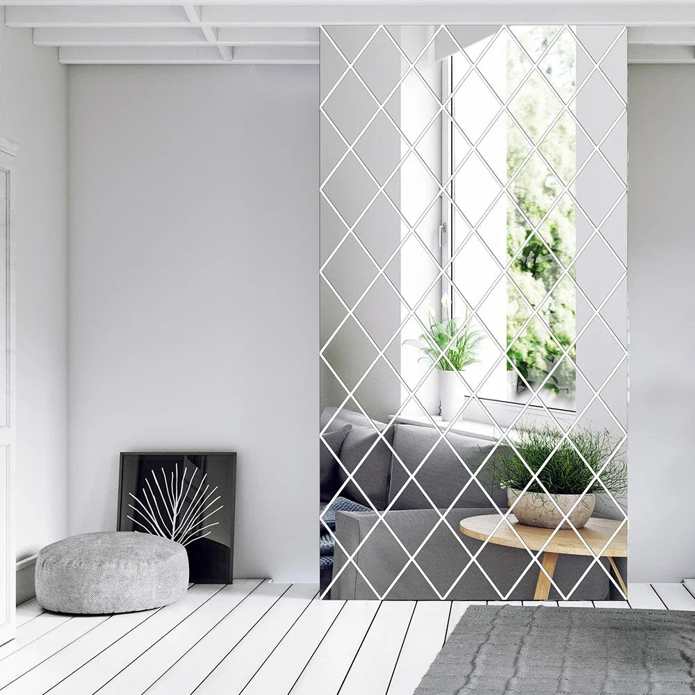 Espelho 3D Acrílico Auto-Adesivo para Decoração de Parede