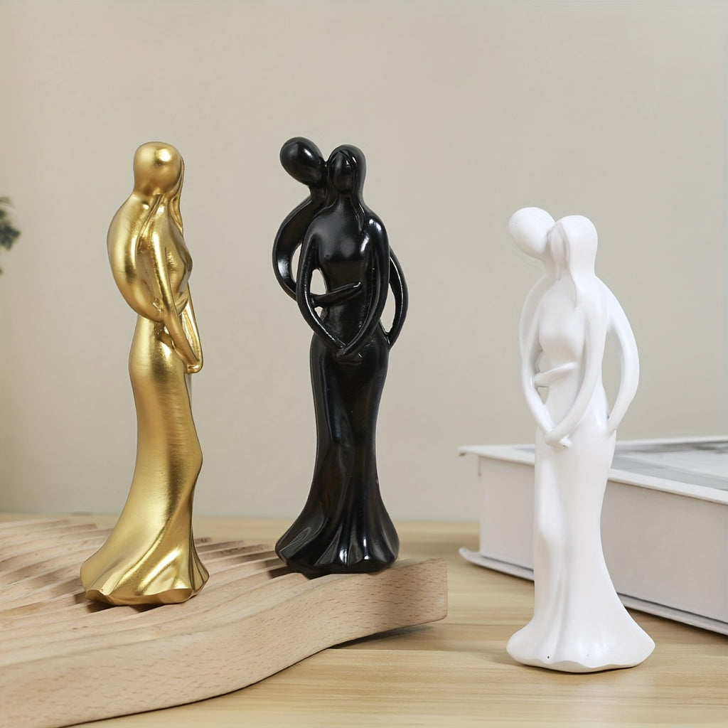1 Peça Escultura Contemporânea de Resina "Abraço do Amor" - Figurino Artístico Elegante em Dourado, Branco e Preto para Decoração da Casa, Estante, Sala ou Gabinete no Natal, Halloween, Outono. Colecionável