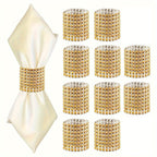 10pcs Fivela de Guardanapo Elegante com Strass, Anel de Guardanapo Dourado Brilhante, para Decoração de Mesa de Jantar, Decoração DIY de Jantar de Casamento, Suprimentos de Festa, Decoração Delicada e Simples, Decorações de Natal, Decoração de Casa