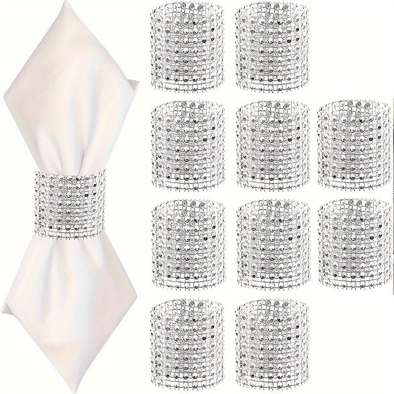 10pcs Fivela de Guardanapo Elegante com Strass, Anel de Guardanapo Dourado Brilhante, para Decoração de Mesa de Jantar, Decoração DIY de Jantar de Casamento, Suprimentos de Festa, Decoração Delicada e Simples, Decorações de Natal, Decoração de Casa
