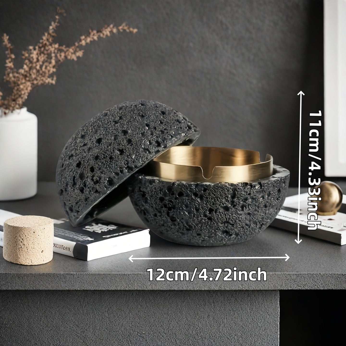 Nordic Industrial Minimalist Concrete Ashtray, Artisan-Made Natural Texture, Removable Stainless Steel Bowl & Anti-Fly Ash Lid - Easy Clean, Durable Outdoor/Indoor Decor for Living Room, Bar, Office - Ideal Father's Day, Christmas, Housewarming Gift