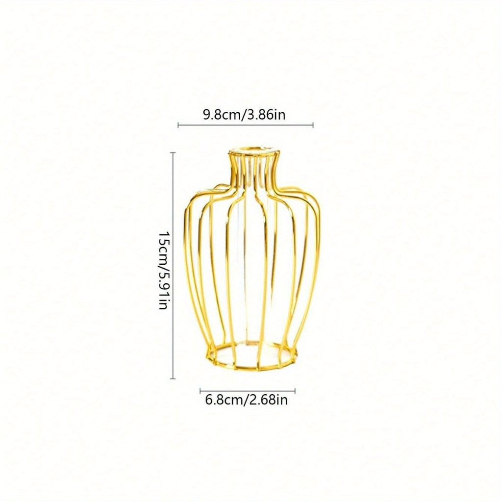Vaso de Flores Metálico com Tubo Transparente, Vasos Inquebráveis Decoração Criativa para Casamento e Festivais