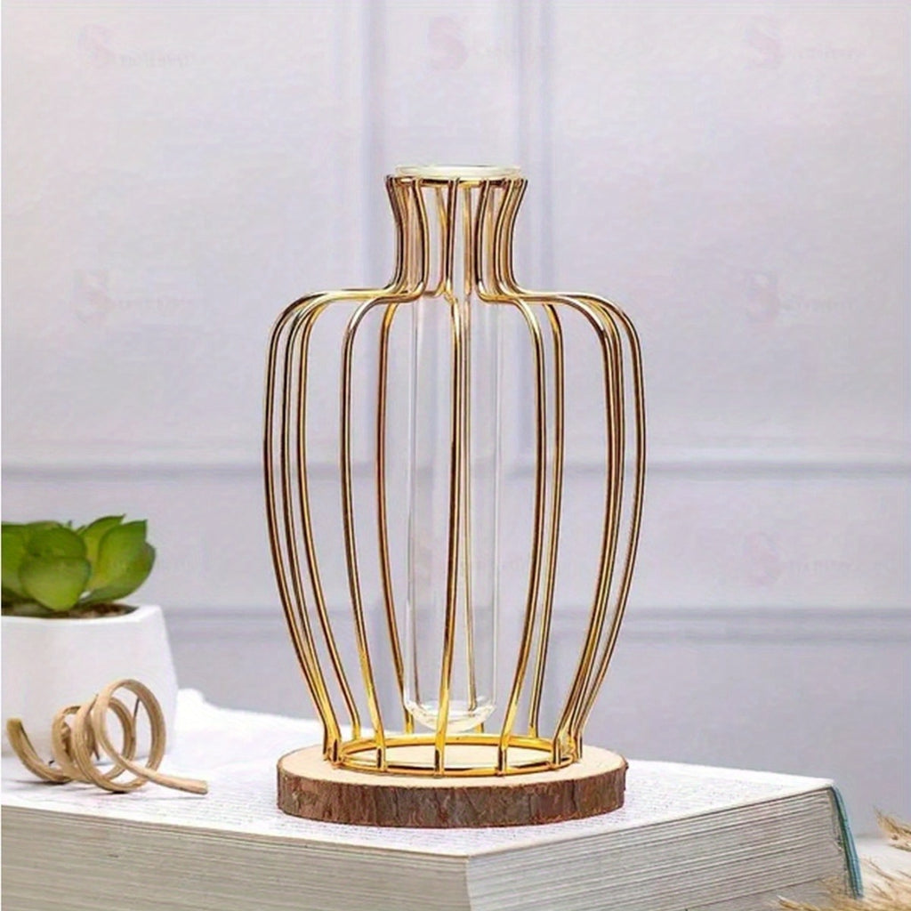 Vaso de Flores Metálico com Tubo Transparente, Vasos Inquebráveis Decoração Criativa para Casamento e Festivais