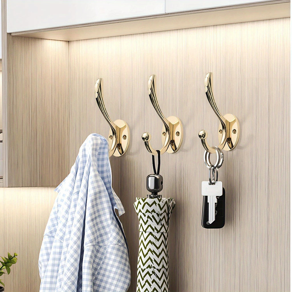 3pcs of heavy duty hooks] Polished metal wall hanging hooks-easy to install, stylish casual design, heavy-duty coat towel robe hanger, suitable for bathroom, kitchen, home decoration-can withstand up to 18.14 KG