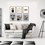 Conjunto Elegante de Arte de Parede Preto & Branco com 6 Peças - Desenhos Florais, Lábios Dourados, Óculos de Moda & Saltos Altos para Decoração de Quarto & Banheiro Feminino, Sem Moldura 20.32x25.4 cm, Perfeito para Decoração de Ambientes