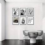 Conjunto Elegante de Arte de Parede Preto & Branco com 6 Peças - Desenhos Florais, Lábios Dourados, Óculos de Moda & Saltos Altos para Decoração de Quarto & Banheiro Feminino, Sem Moldura 20.32x25.4 cm, Perfeito para Decoração de Ambientes