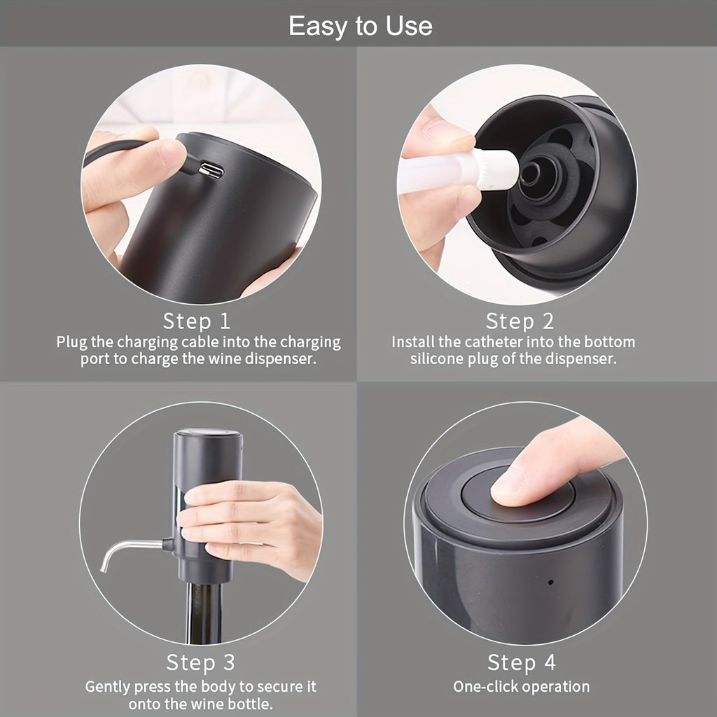 1 Aerador de Vinho Elétrico Recarregável via USB, Dispensador Automático para Garrafas e Decantador Inteligente Multiuso – O Presente Perfeito Para Amantes do Vinho