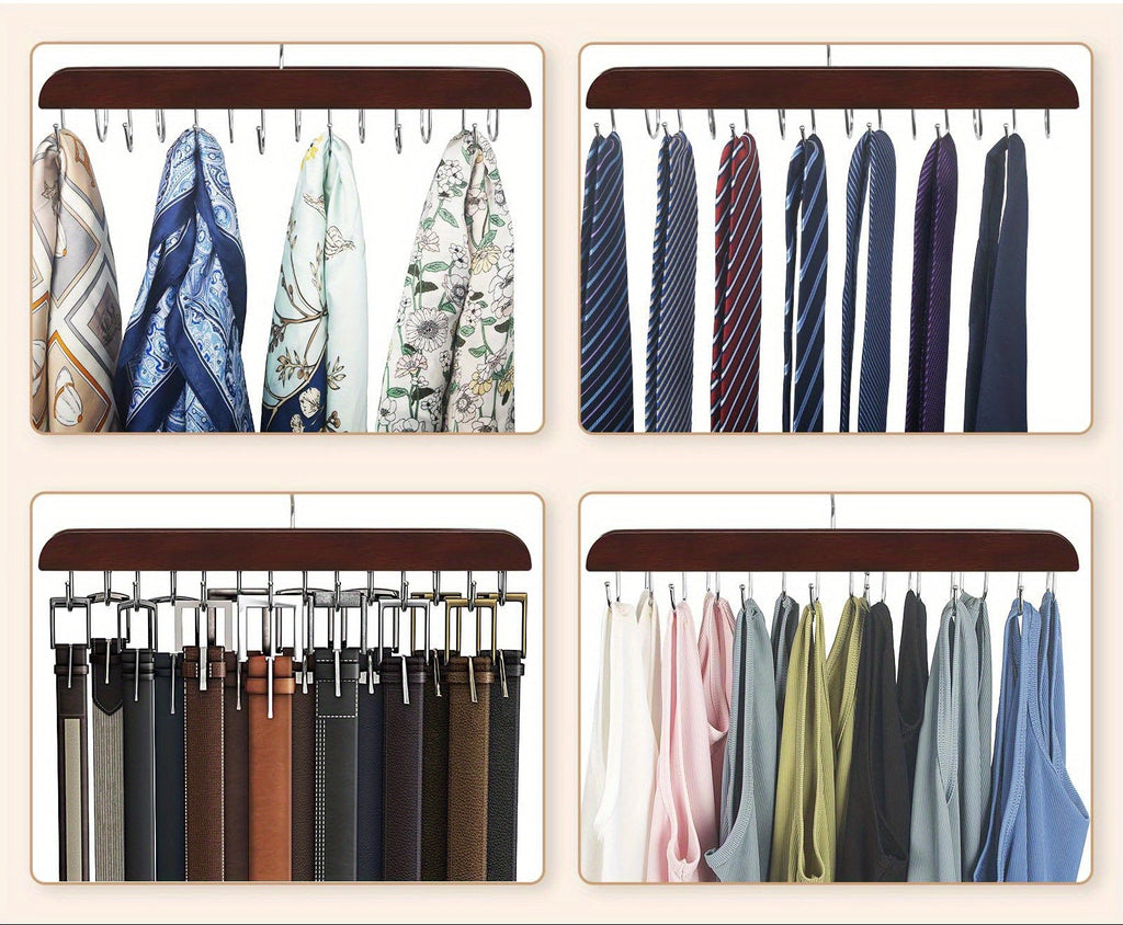 1 Pacote Gancho de Armazenamento para Cintos de Madeira, Suspensórios e Gravatas, Ganchos Multifuncionais, Gancho para Cintos, Chapéus e Armário Doméstico