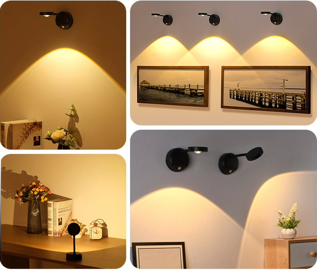 Luz de Parede LED com Sensor de Movimento, Recarregável por USB, Inclui Controlo Remoto, Brilho Ajustável, Três Temperaturas de Cor e Função de Temporizador. Adequada para Galerias, Escadas, Corredores, Salas de Estar e Vitrines.