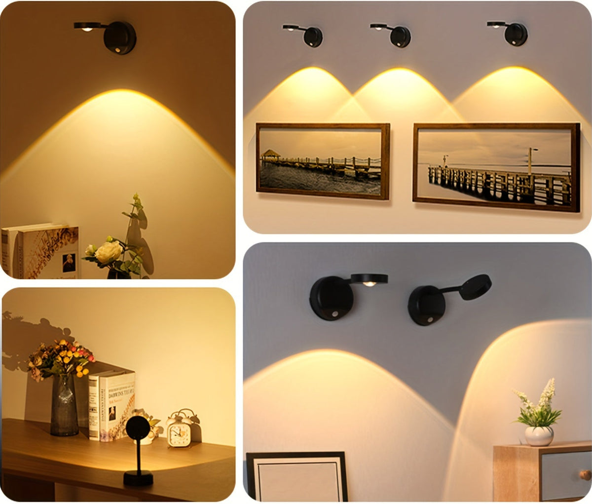 Luz de Parede LED com Sensor de Movimento, Recarregável por USB, Inclui Controlo Remoto, Brilho Ajustável, Três Temperaturas de Cor e Função de Temporizador. Adequada para Galerias, Escadas, Corredores, Salas de Estar e Vitrines.
