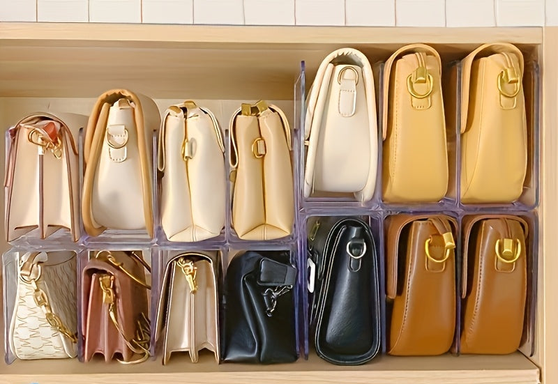 Organizador Vertical Compacto com Compartimentos Transparentes e Ganchos | Estrutura de Plástico, Ideal para Bolsas, Sapatos, Livros, Roupa - Fácil de Montar, Base Estável, Moderno - Adequado para Roupeiros, Armários, Expositores de Retalho, Prateleiras Utilitárias