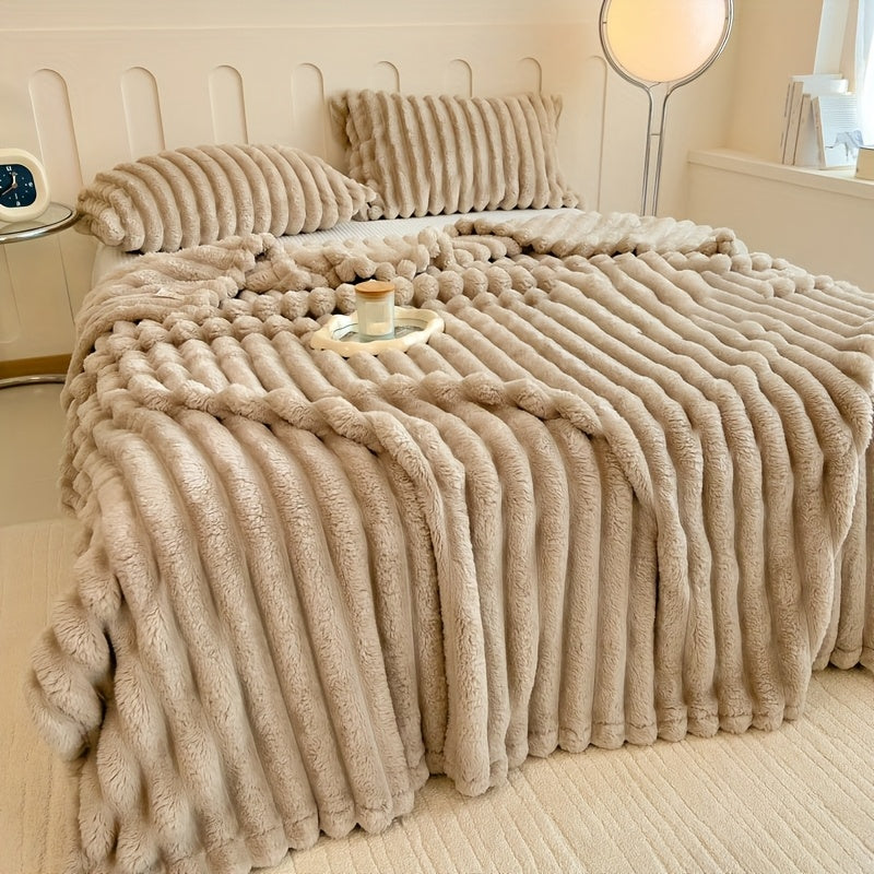 Manta de Pele Sintética de Coelho de Luxo, Estilo Simples e Cor Sólida - Macia, Quente e Confortável, Ideal para Sofá, Cama, Escritório e Viagem - Multiuso, Presente