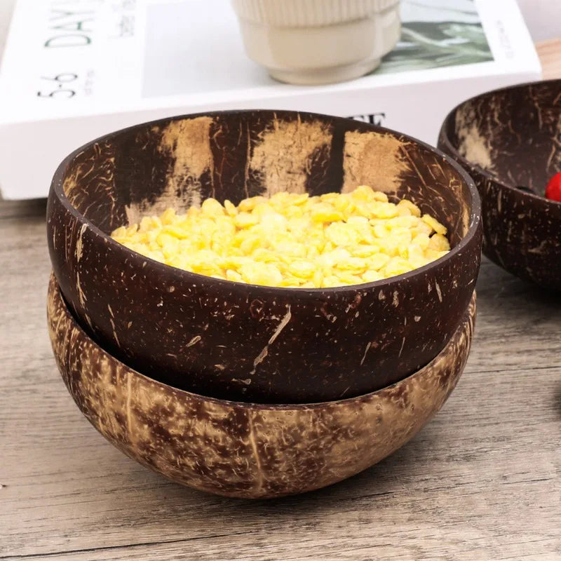 Tigelas de Coco Natural Reutilizáveis com Colher