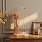 Suporte de Incenso Duplo em Madeira Maciça com Design em Forma de Copo Redondo, Equipado com um Suporte de Incenso de Cabaça, um Tubo de Incenso de Vidro e um Suporte de Incenso de Sândalo em Madeira de Borracha, Adequado para Uso no Escritório, Yoga e Meditação.