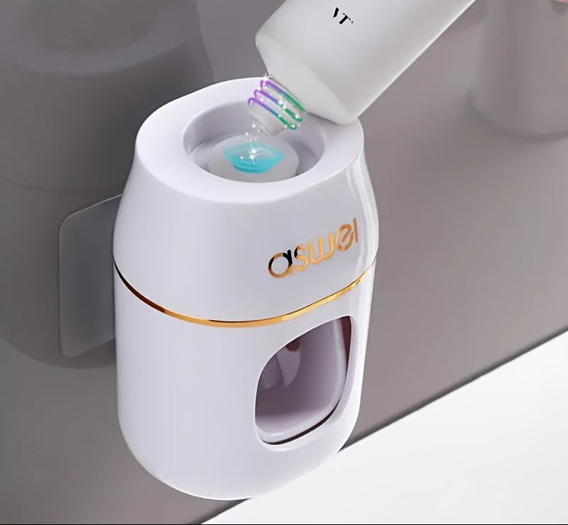 Conjunto de Dispensador de Pasta de Dentes e Suporte para Escovas de Dentes de Parede para Uso Doméstico, Projetado para Crianças, com um Design de Sucção Manual Bonito