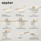 Conjunto de Cozinha de Indução em Granito Branco Appker, Coleção de Utensílios de Cozinha Incluindo Frigideira, Panela e Vaporizador