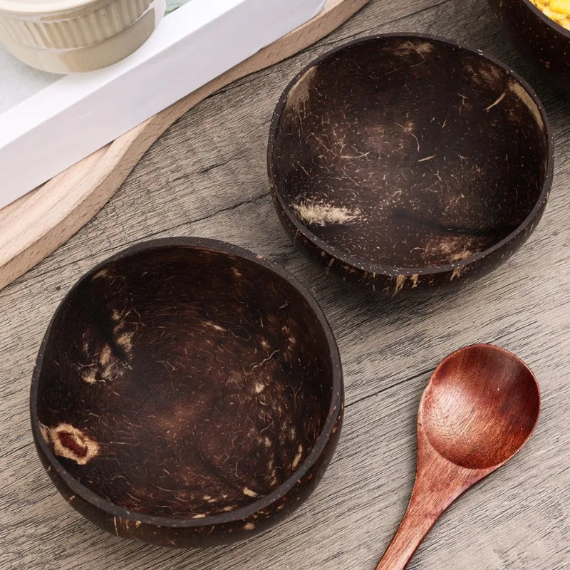 Tigelas de Coco Natural Reutilizáveis com Colher
