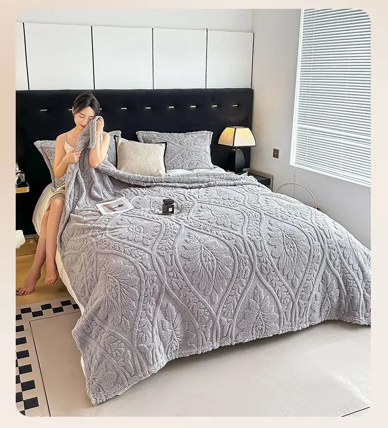 Cobertor Floral 3D de Lã Coral Quente