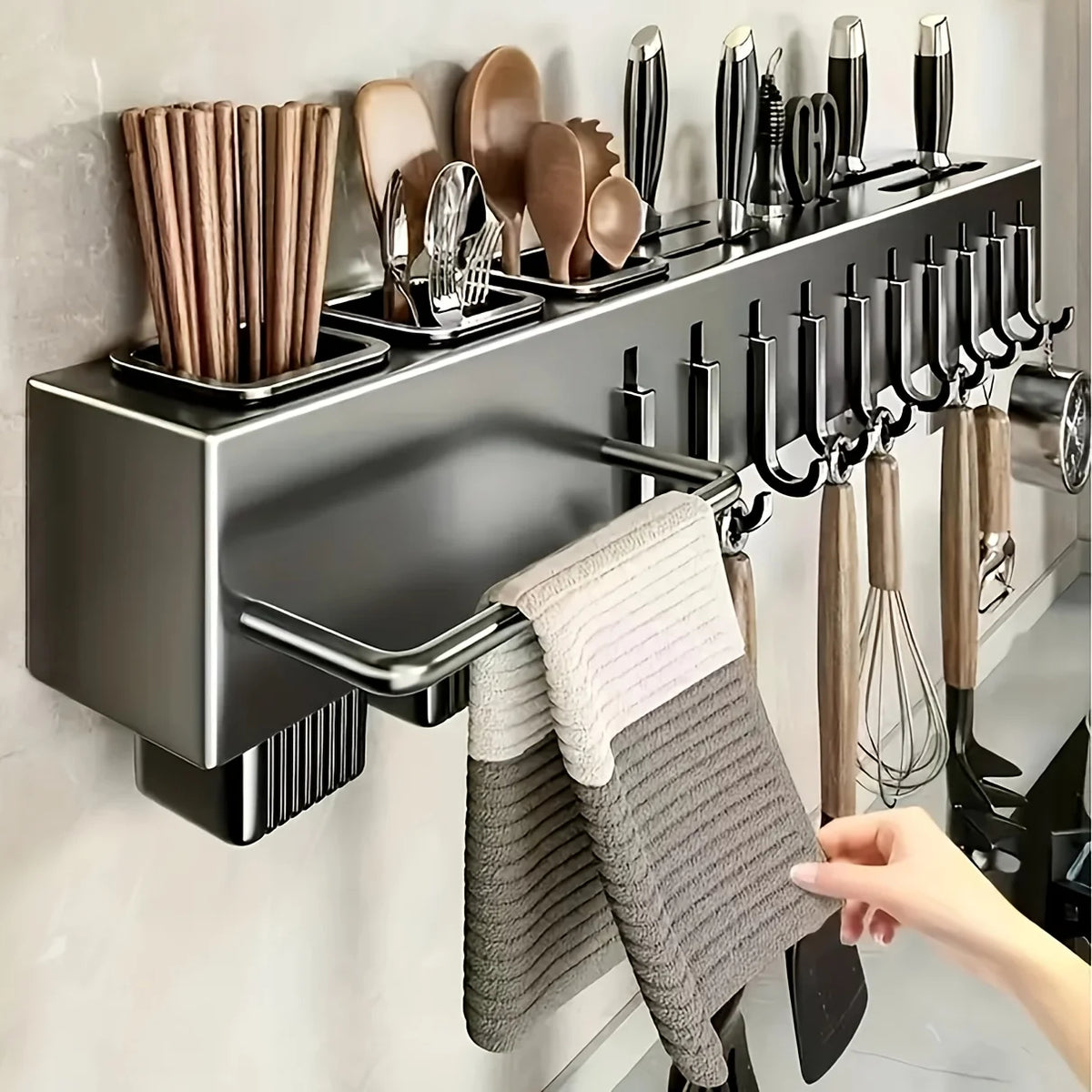 Suporte de Parede para Utensílios de Cozinha em Aço Carbono