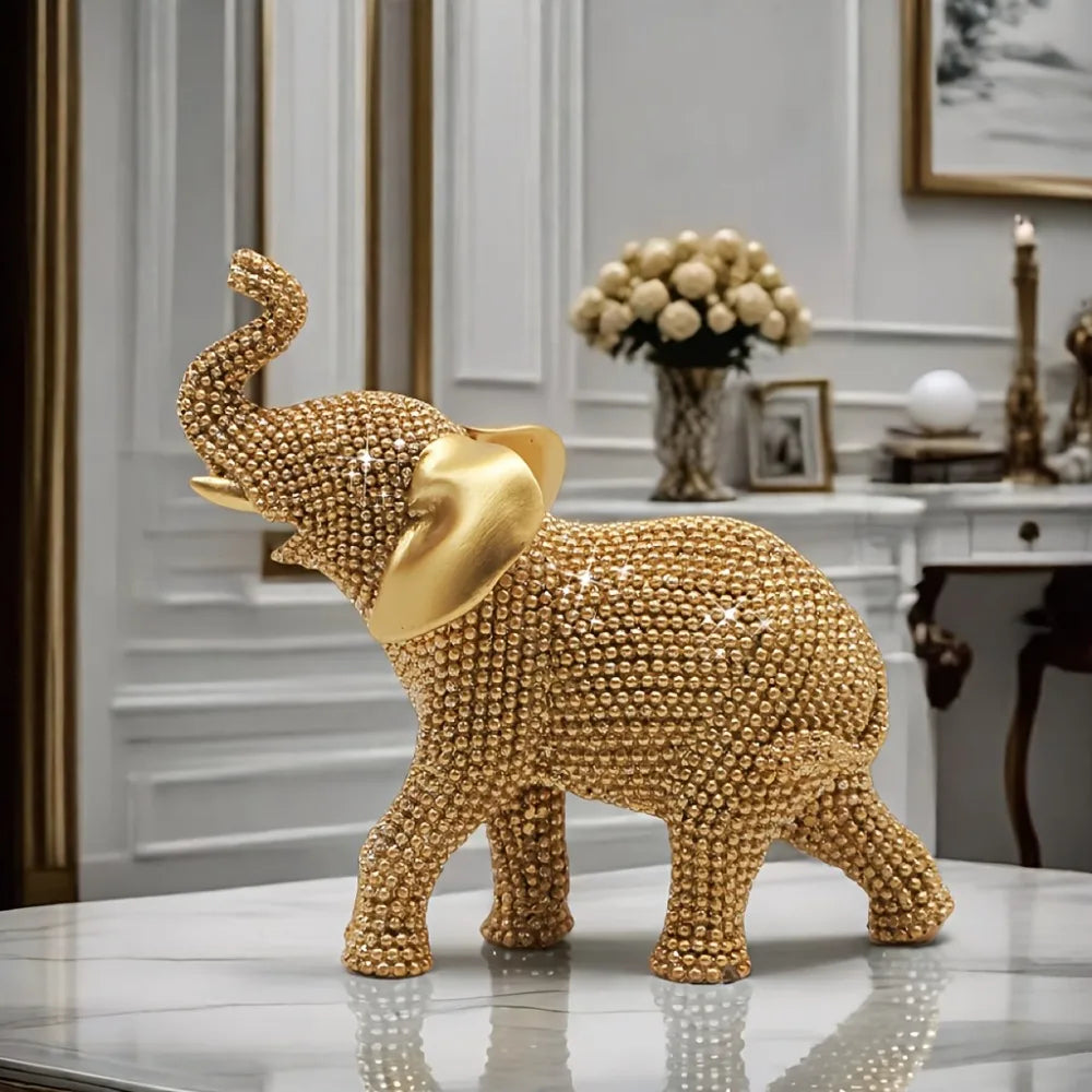 Estatueta de Elefante Dourado em Resina