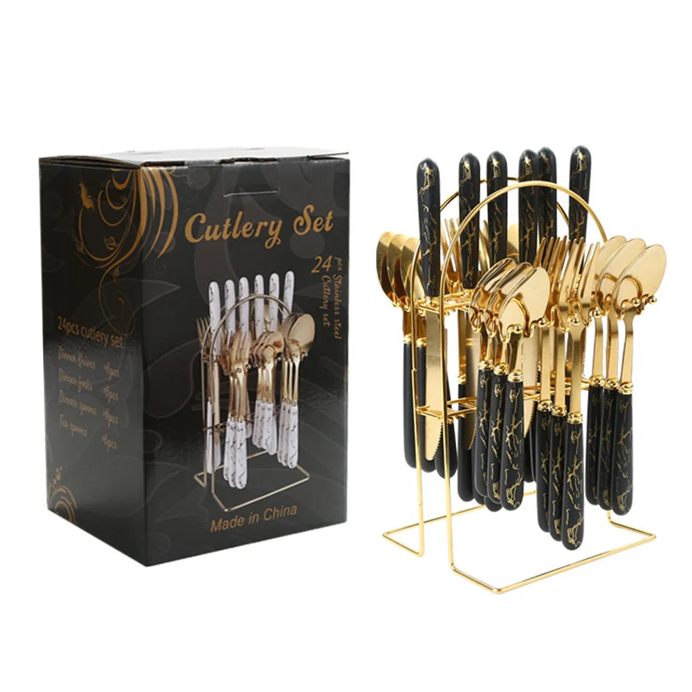 Conjunto de Talheres de Aço Inoxidável Luxo 24 Peças