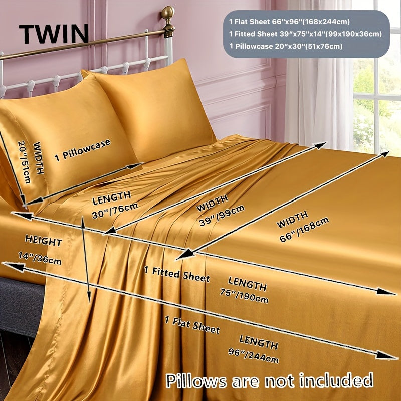 3/4 Peças de Lençol de Cetim - Cobertor de Cama Macio e Respirável, Luxuoso, Adequado para Quarto, Ajustável a Camas, Opções de Cores Múltiplas (Lençol, Cobertor Ajustável e Fronhas)