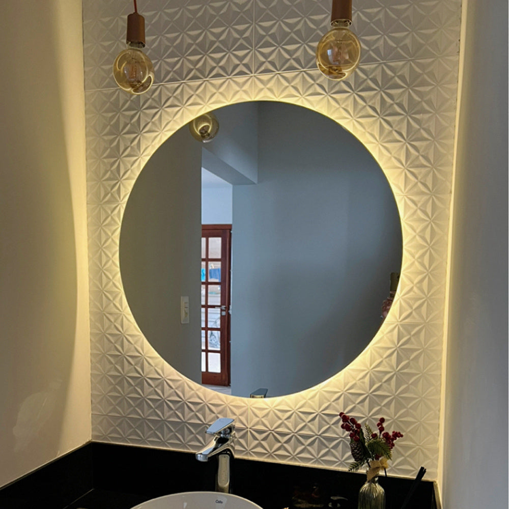 Espelho Redondo Decorativo com Iluminação em LED e Bateria para Banheiros e Quartos