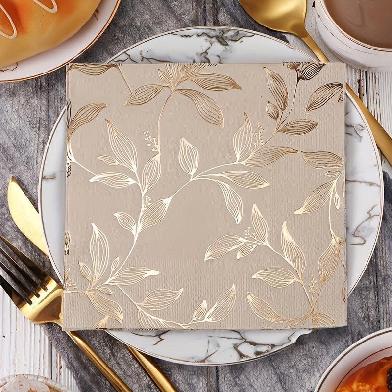 Guardanapos Descartáveis Elegantes com Folha Dourada, 20pcs - Qualidade Premium para Páscoa, Hanukkah, Ação de Graças & Celebrações Familiares