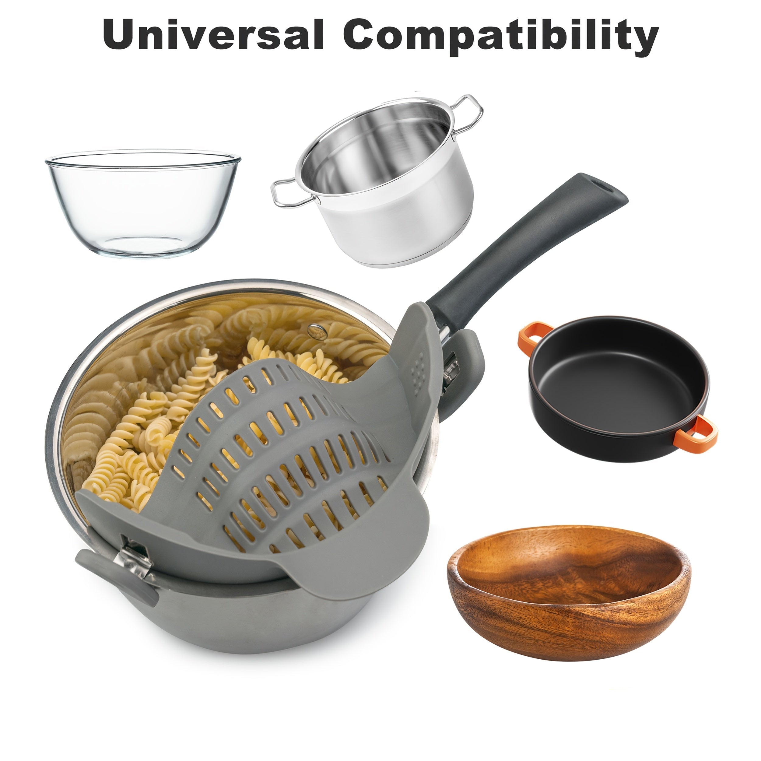 1peça ABERZEY Clip-On Strainer para Panelas e Tabuleiros - Peneira de Cozinha de Plástico Durável para Massas, Carne, Vegetais, Frutas - Drenagem Fácil e Design Compacto, Peneira para Massas, Preparação de Vegetais, Utensílios de Cozinha Modernos, Drenagem Eficiente