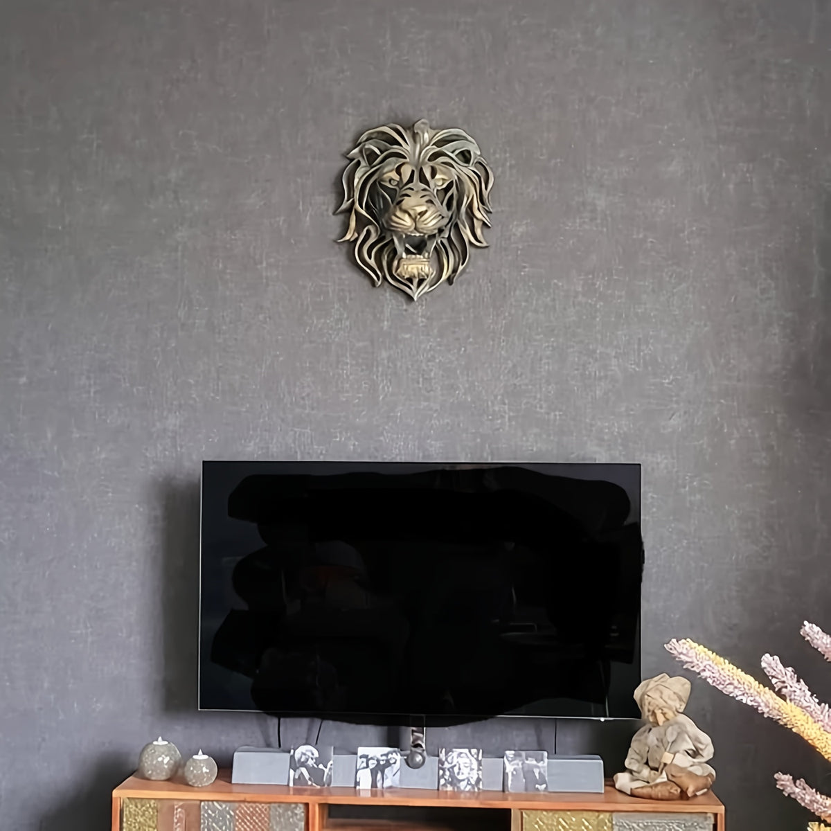 1 peça Escultura Grande de Cabeça de Leão Arte de Parede Decoração Criativa para Pátio, Sala de Estar e Quarto Ornamento de Resina