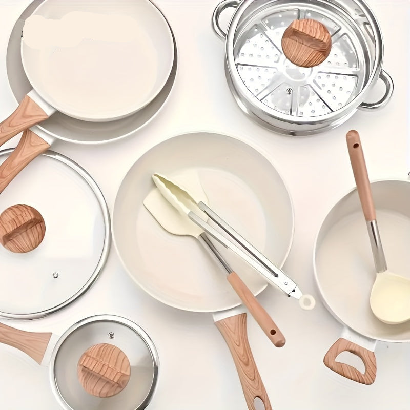 Conjunto de Cozinha de Indução em Granito Branco Appker, Coleção de Utensílios de Cozinha Incluindo Frigideira, Panela e Vaporizador